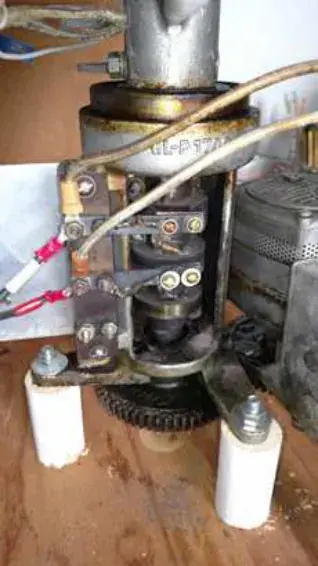 The inside of the beacon housing showing the drive mechanism