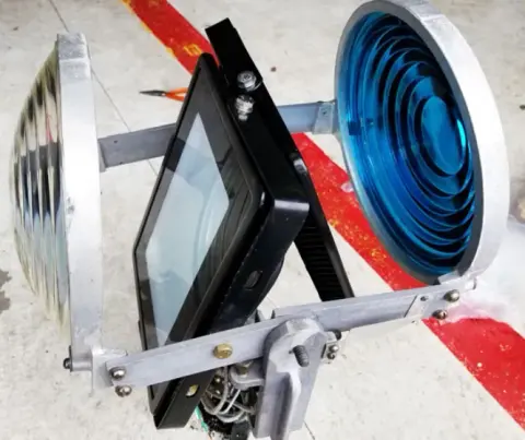 An LED fixture mounted in the airport beacon housing