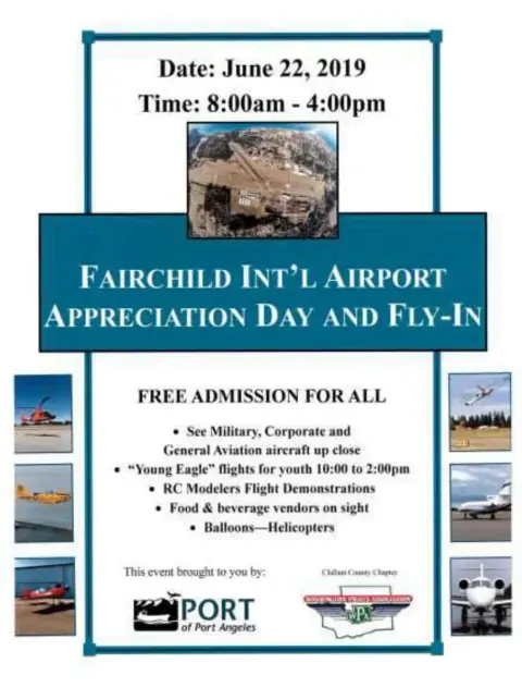 Event flyer: Fairchild Int’l Airport Appreciation Day and Fly-In, June 22, 2019, 8:00am to 4:00pm, free admission