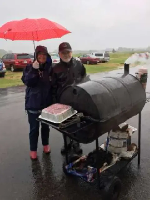 Dave & Joan Miller cooking the $100 hamburgers
