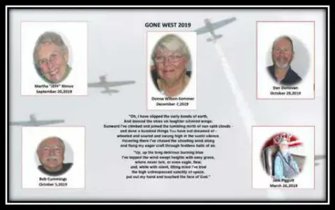 A memorial poster with photos of members who have flown west
