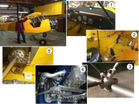 A collage of steps in building a yellow airplane