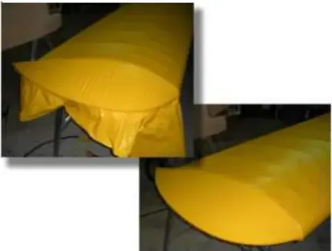 Wingtip before and after heat-shrinking.