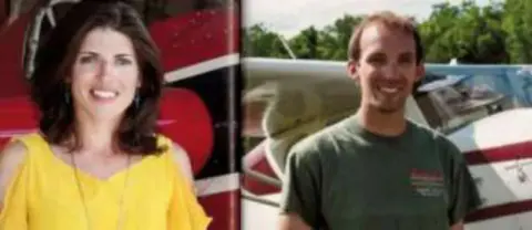 Side-by-side portraits of a smiling woman and a young man