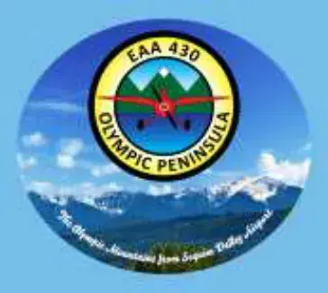 The EAA 430 Olympic Peninsula logo over a photo of the Olympic Mountains from Sequim Valley Airport