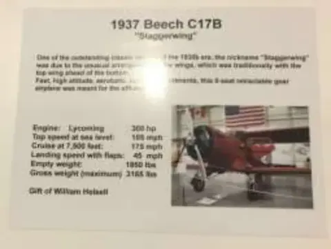 Museum placard for the 1937 Beech C17B Staggerwing