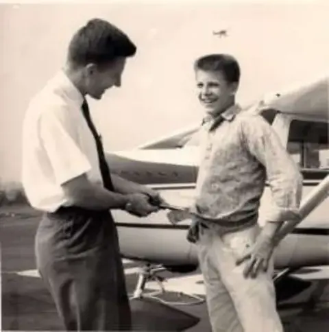 Bruce Burris and his instructor Mike Forsyth after his first solo at Troutdale, Oregon, July 1963