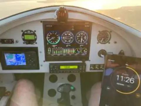 The instrument panel of a homebuilt airplane in flight
