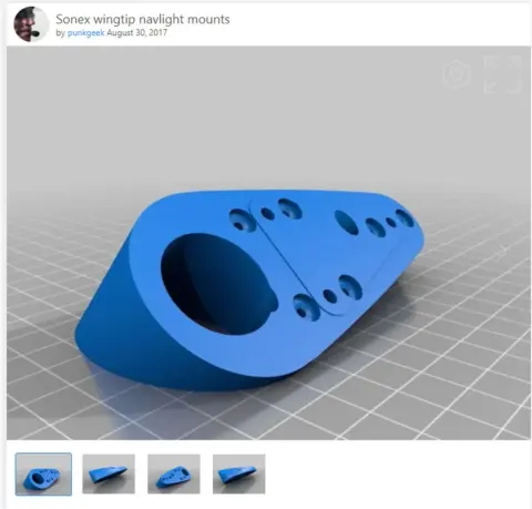 A 3D printed blue part shown in design software