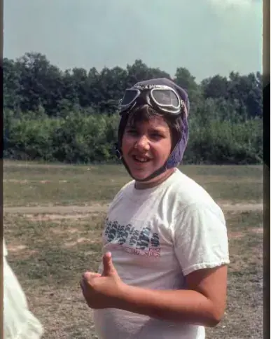 12yo Norm at the Old Rhinebeck Aerodrome, ready to ride in their 1929 New Standard D-25