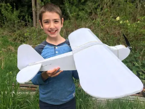10yo Nathan with his homemade R/C Cub