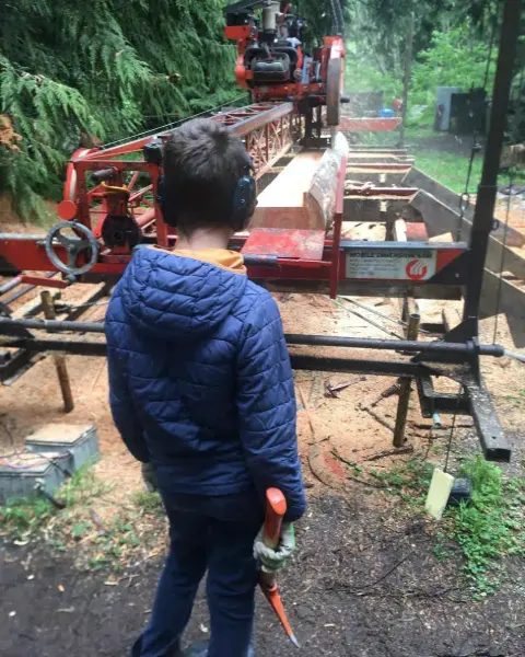 10yo Nathan running our sawmill
