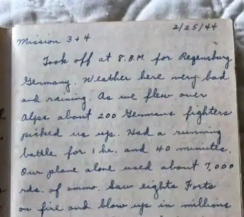 Handwritten page from a wartime diary