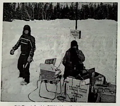 Air traffic controllers John ‘BJ’ Little, left, and Don Hall at ‘SKW ATCT,’