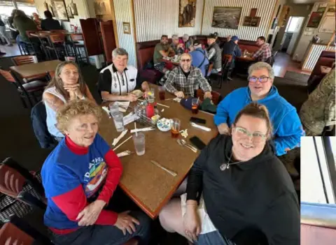 Another view of the fly-out group at the restaurant table