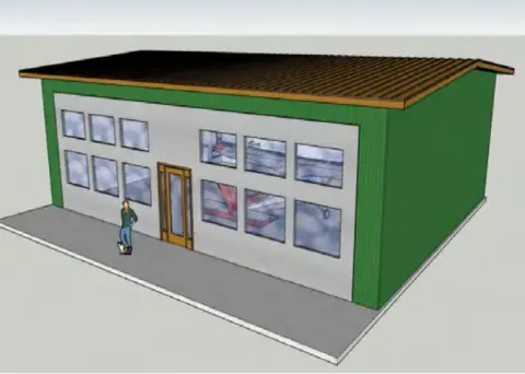 Drawing of a proposed chapter building with a door and windows