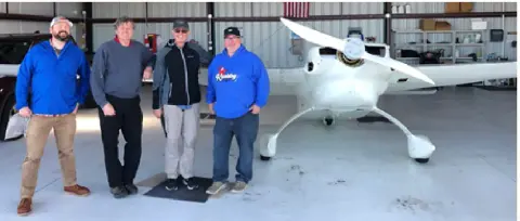 EAA Members Adam Jordan, James Russell, Mark Rieger, & Erik Peterson with Rieger's Cozy IV during Mark's recent visit to Port Angeles