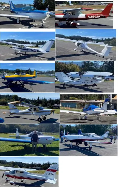 Collage of the airplanes parked on the ramp at Eastsound