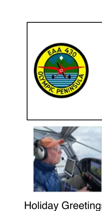 The EAA 430 logo above a small photo of a pilot in a cockpit, headed Holiday Greeting