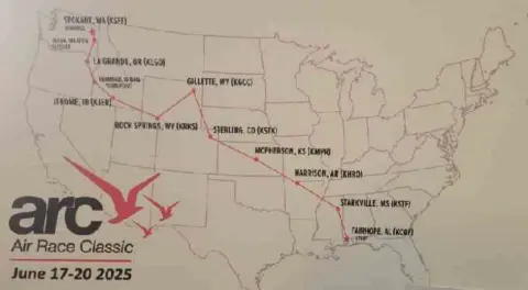 Air Race Classic 2025 route map across the United States