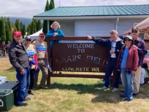 Hand-painted wooden airport sign for Concrete, Washington