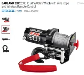Store listing for a 2500 lb winch with wire rope and wireless remote