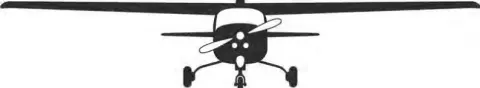 Silhouette of a small airplane seen from the front