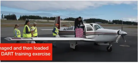 Supplies being managed and then loaded by the pilot during a DART training exercise