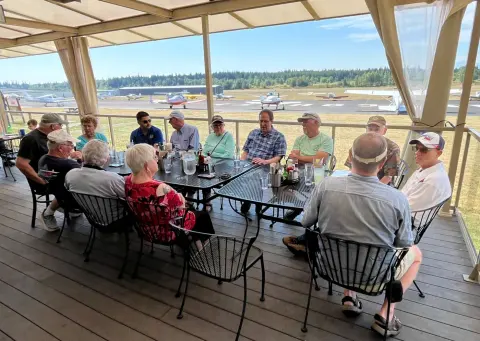 The group at lunch on the Spruce Goose Café’s covered deck