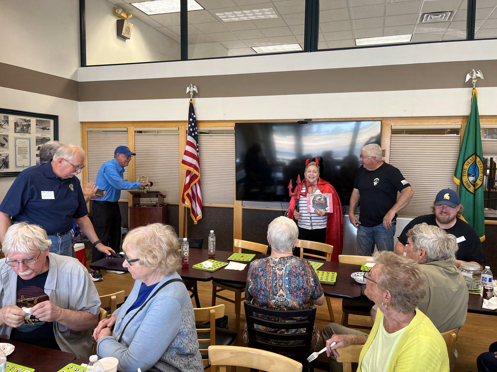 Members gathered in the meeting room on chili cook-off night