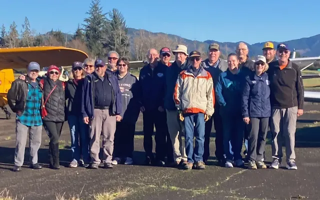 EAA Chapter 430 members on the ramp during the January 2026 fly-out to Forks